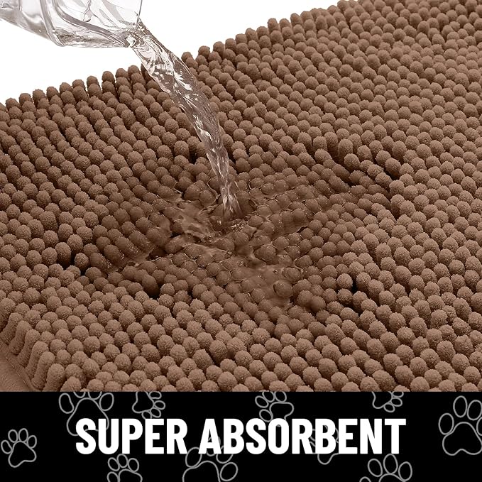 Smiry Dog Door Mat for Muddy Paws, Absorbent Dirt Trapper Non Slip Quick Dry Washable Chenille Mat for Mud Dogs, Entry Rug for Indoor and Outdoor (48x30 Inches, Coffee and Black)
