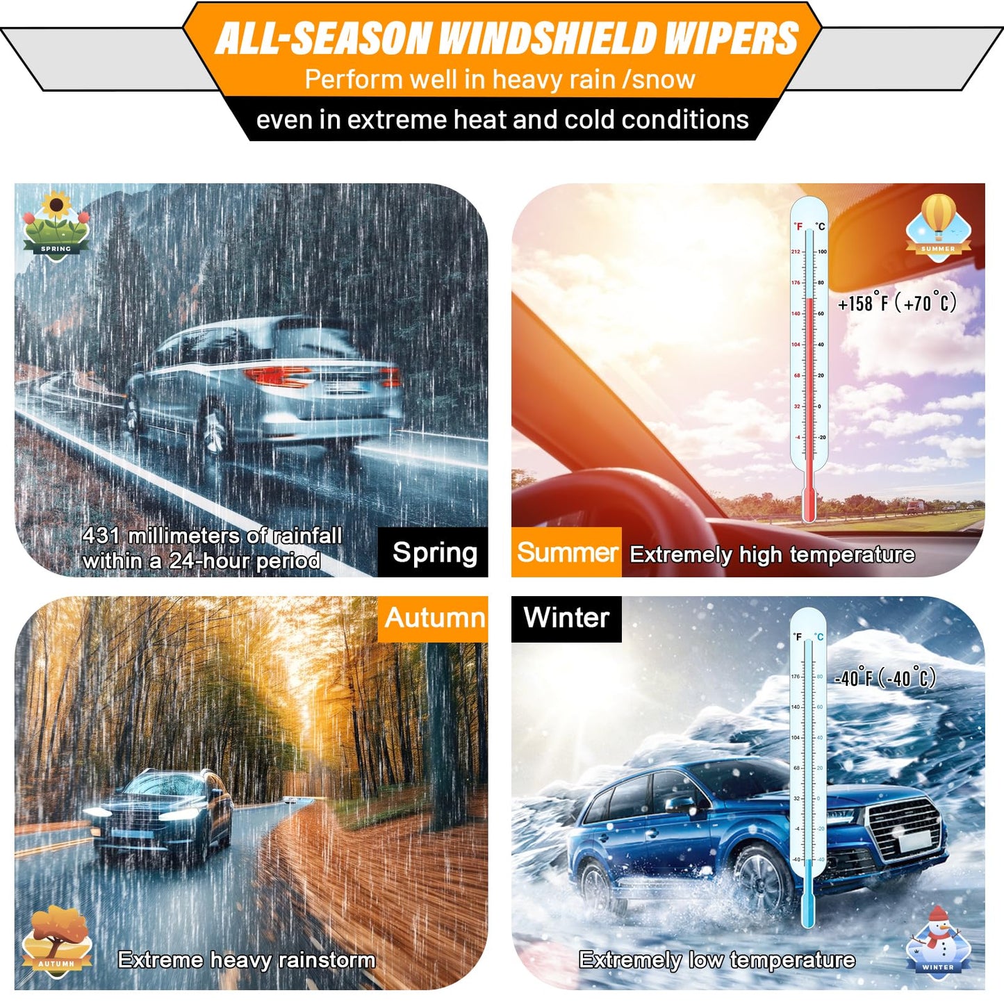AUTOBOO 3-Pack Windshield Wiper Blades for Kia Telluride 2020-2025 Kia Sedona 2015-2021, Original Equipment Replacement 26"+18" Front and 13" Rear, All-Weather Performance, Easy One-Click Install