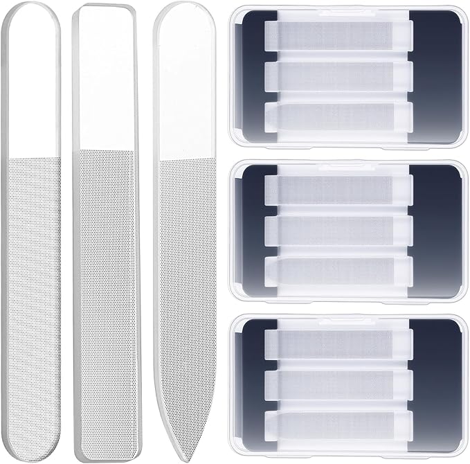 9pcs Glass Nail Files for Natural Nails Crystal Nano Glass Fingernail Files with Case Reusable Portable Nail File and Buffer Set Manicure Tools for Home Travel Women