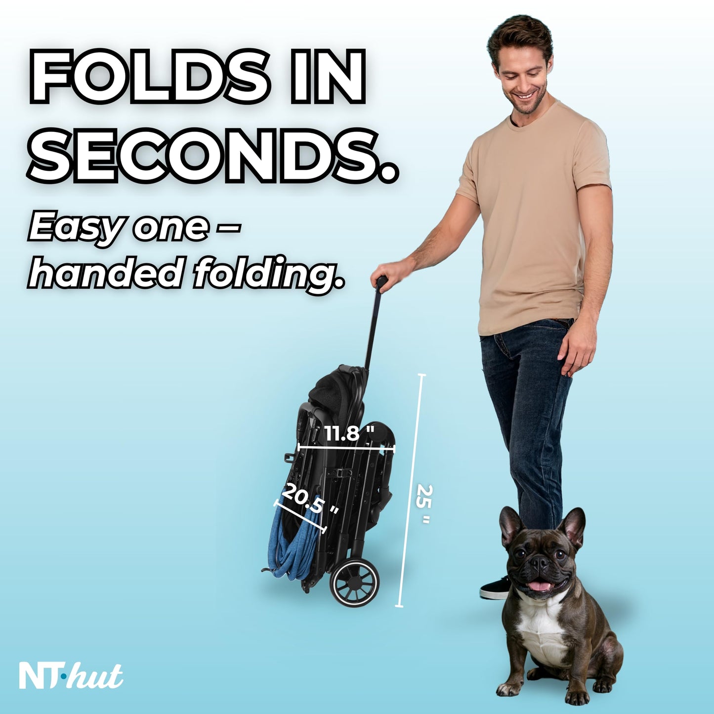 Pet Stroller for Small & Medium Dogs and Cats Up to 50 lbs, 3-in-1 Lightweight Dog Stroller with Detachable Carrier, 360° Mesh Windows, One-Click Fold, Storage Bag & Basket, Cup Holder, All-Terrain