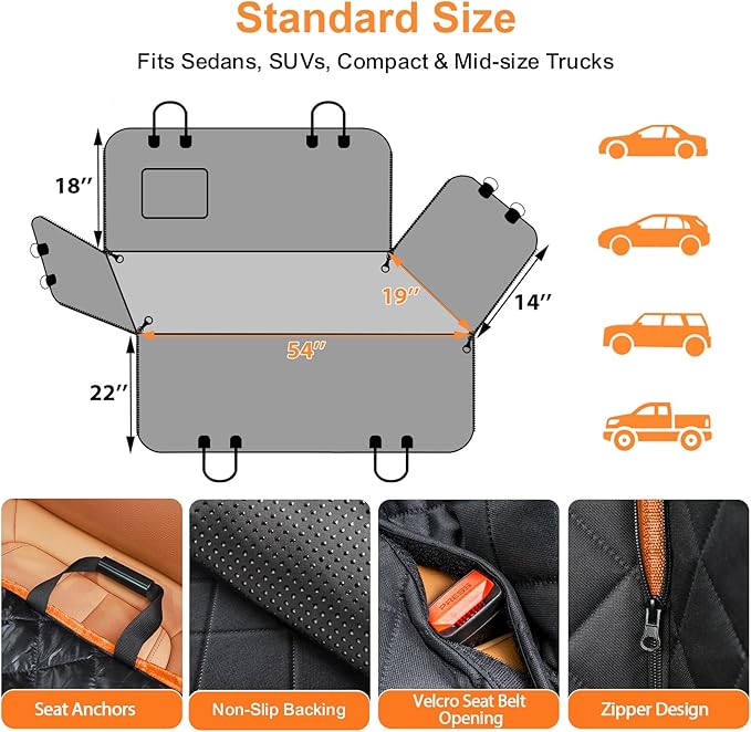URPOWER Dog Car Seat Cover for Back Seat Waterproof Seat Cover Hammock 600D Heavy Duty Scratch Proof Nonslip Durable Soft Backseat Covers for Cars Trucks and SUVs
