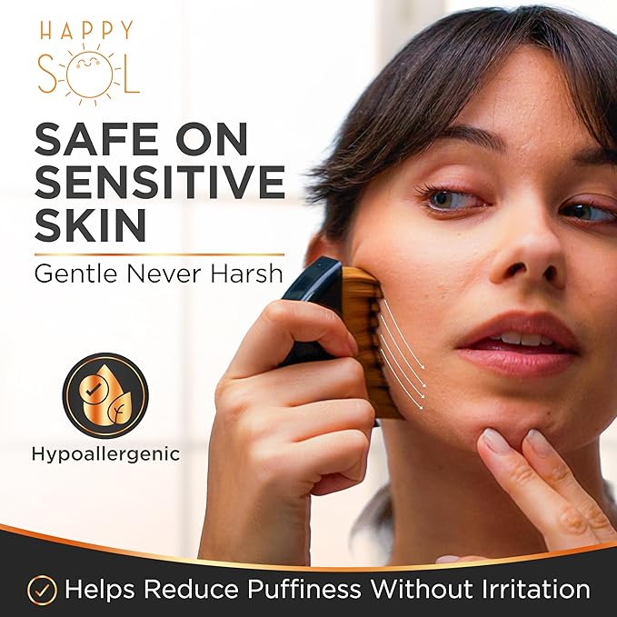 Happy Sol Lymphatic Contour Face Brush for Lymphatic Drainage, Dry Brushing Tool for Puffiness and Glow, Effective Bristles with Ergonomic Handheld Design, Compact Travel Size Cleansing Brush