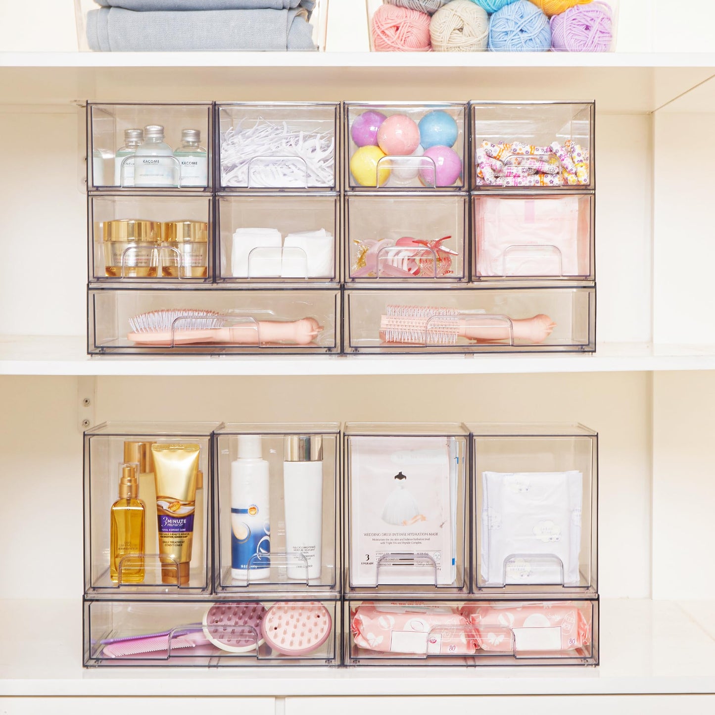 Vtopmart 12.1''W Clear Stackable Storage Drawers,8 Pack Acrylic Plastic Organizers Bins for Makeup Palettes, Cosmetics and Beauty Supplies,Ideal for Vanity, Bathroom,Cabinet,Desk Organization