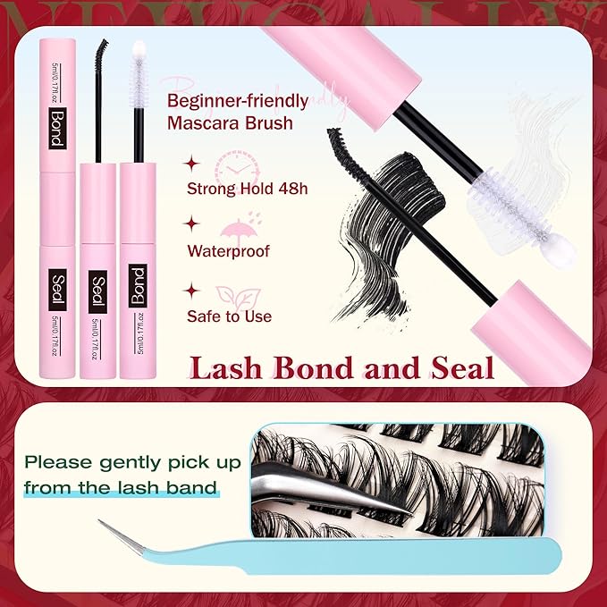 Wispy Lash Clusters Kit Natural Eyelash Clusters Kit C-curly Individual Lashes Kit Cluster Eyelash Extensions Kit 10-16 MM DIY Lash Extension Kit with Bottom Lashes by Newcally