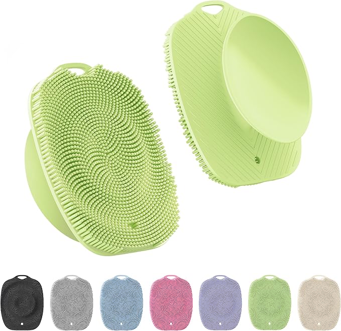 Soft Silicone Body Scrubber, Gentle Like a Hand Exfoliating Your Skin and Build Up Lather Easily, Back Large Suction Cup Easy to Store, Long-Lasting & Deep Clean (Green)