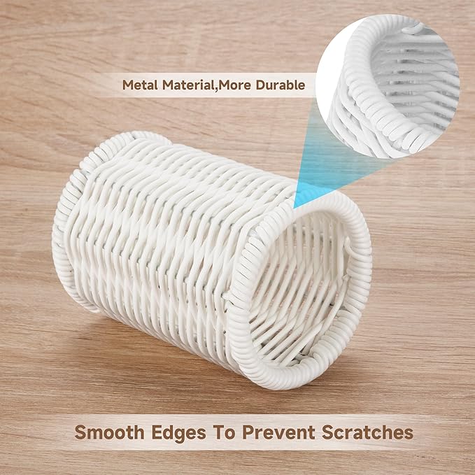 Rattan Jars, Car Storage Box, 4.13" x 4.92" Bathroom Essentials Accessories Decor, Round Vanity Storage Organizers, for Hair Accessories, Cotton Pads, Cotton Ball, Cosmetics, White (DP054)