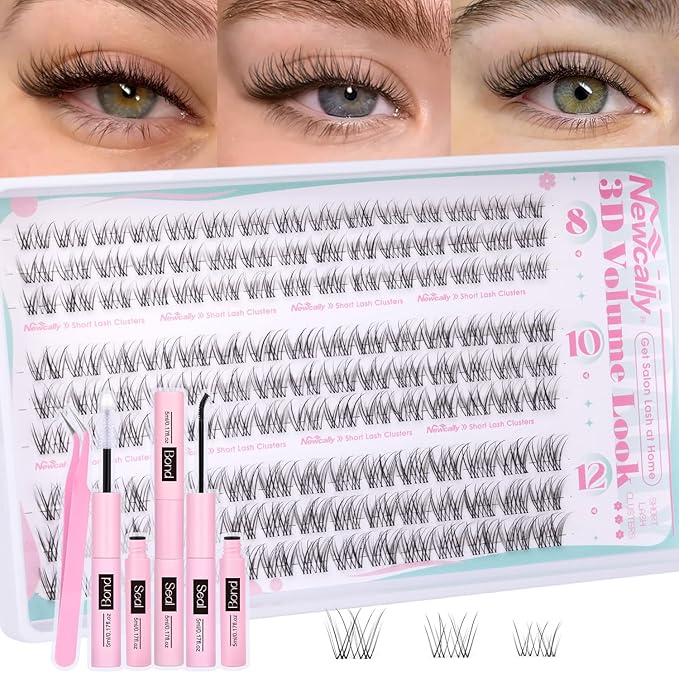 Natural Lash Clusters Kit 8-10-12MM Short Eyelash Clusters Kit Clear Lash Band Cluster Eyelash Extensions C-Curly DIY Lash Extension Kit by Newcally