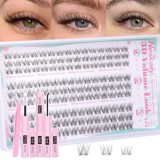 Natural Lash Clusters Kit 8-10-12MM Short Eyelash Clusters Kit Clear Lash Band Cluster Eyelash Extensions C-Curly DIY Lash Extension Kit by Newcally