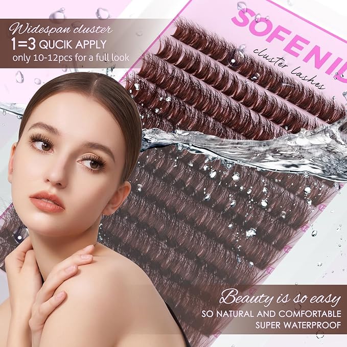 SOFENIDA Brown Lash Clusters Dark Brown 80D Individual Cluster Lashes 10-18mm Volume Eyelash Extension Cluster Eyelash Extensions 3D Thick Lash Clusters Wispy Lashes Clusters(Brown 80D-10-18MIX)