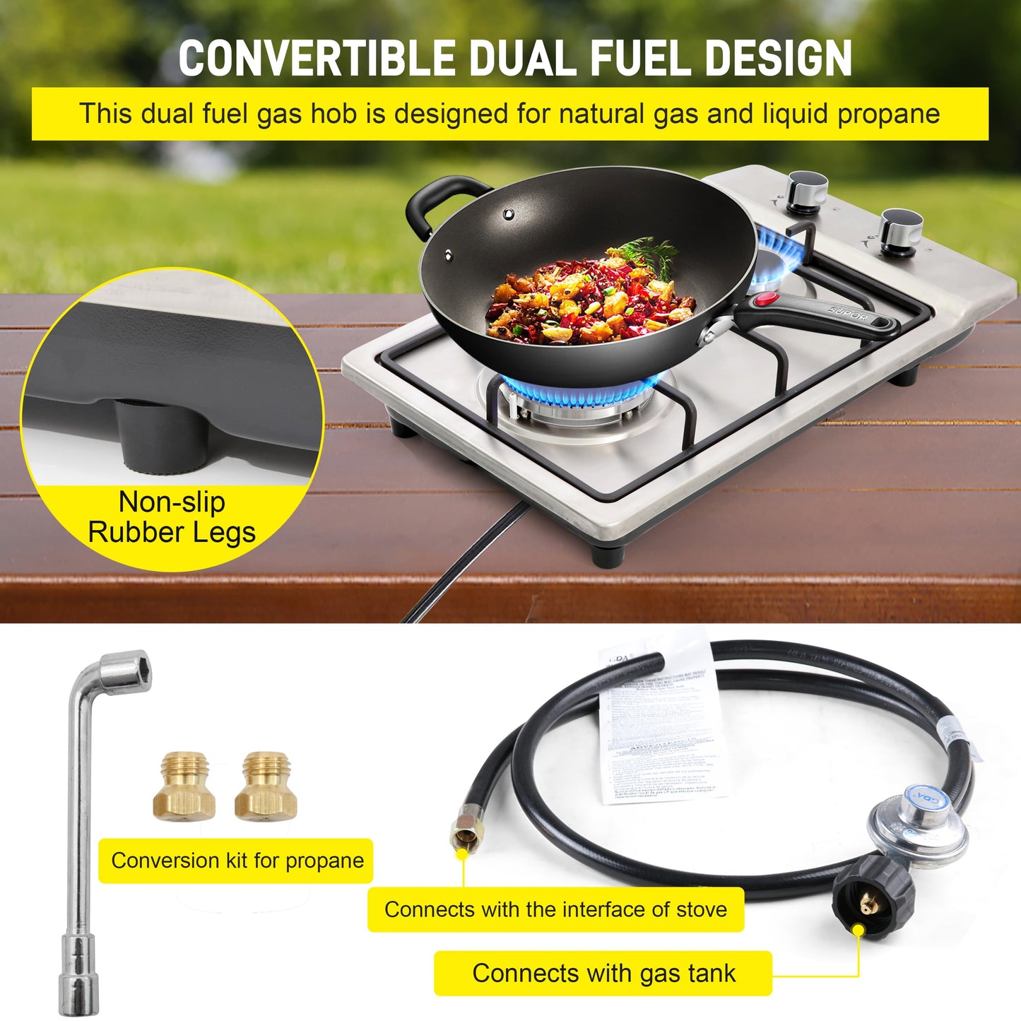 Gas Cooktop12Inch,Built in Gas Cooktop 2 Burners Stainless Steel Stove with NG/LPG Conversion Kit Thermocouple Protection and Easy to Clean