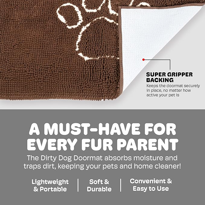 Dog Gone Smart Dirty Dog Doormat - Fast Drying Rug with Super Gripper Backing for Clean Floors - Super Absorbent and Machine Washable Mat for Muddy Paws - Almond