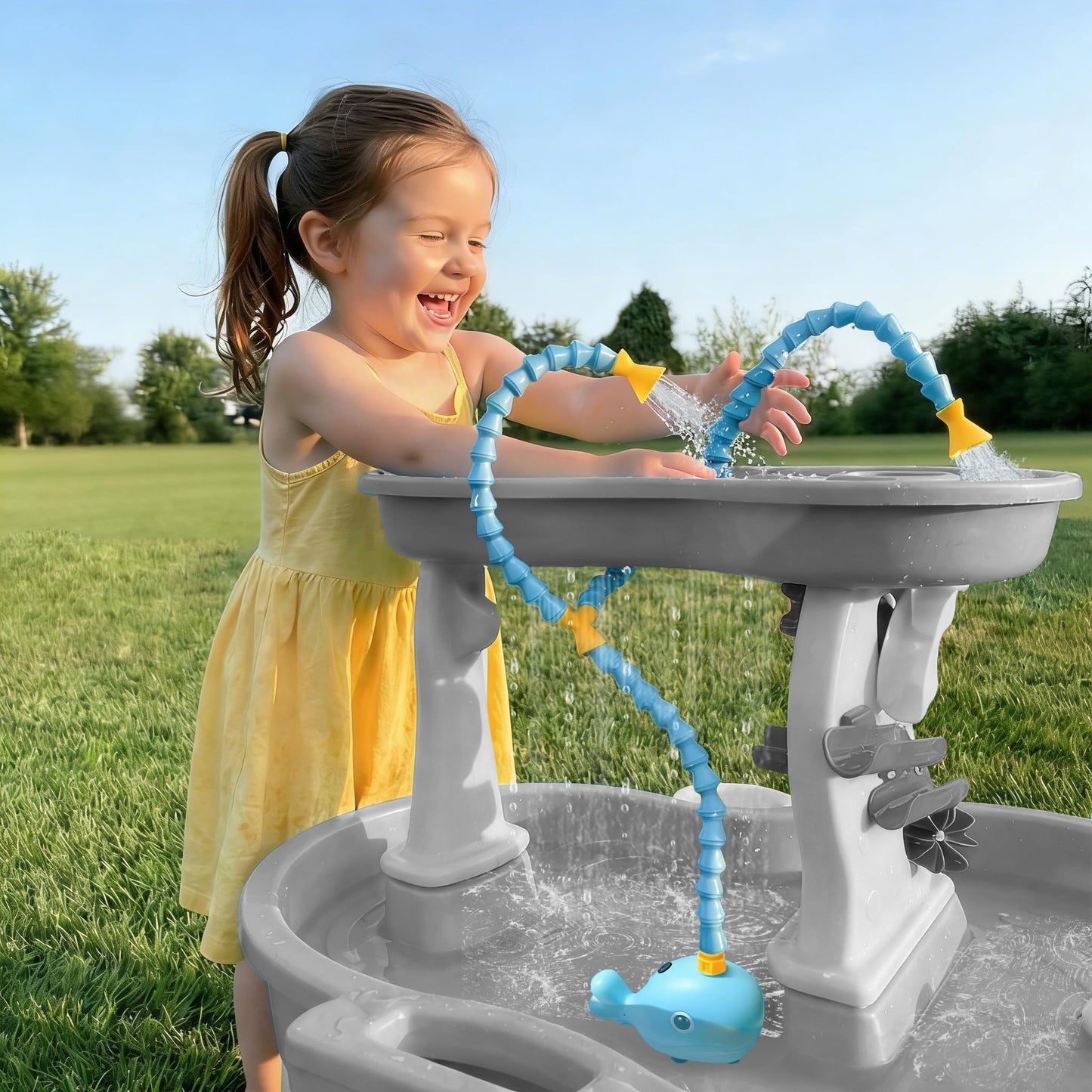 Aacabo Rechargeable Water Table Pump with Huge Water Output,Water flow rate up to 8L/min (2.11 GPM),Kids Sand Water Play Pump,Whale-Shaped Design,Suitable for Most Water Table on the Market