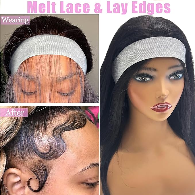Elastic Bands for Lace Frontal Wigs and Edges - Adjustable Edge Wrap with Magic Buckle, Melting Band to Lay Edges and Keep Wig Grip - 2 Pcs Wig Accessories