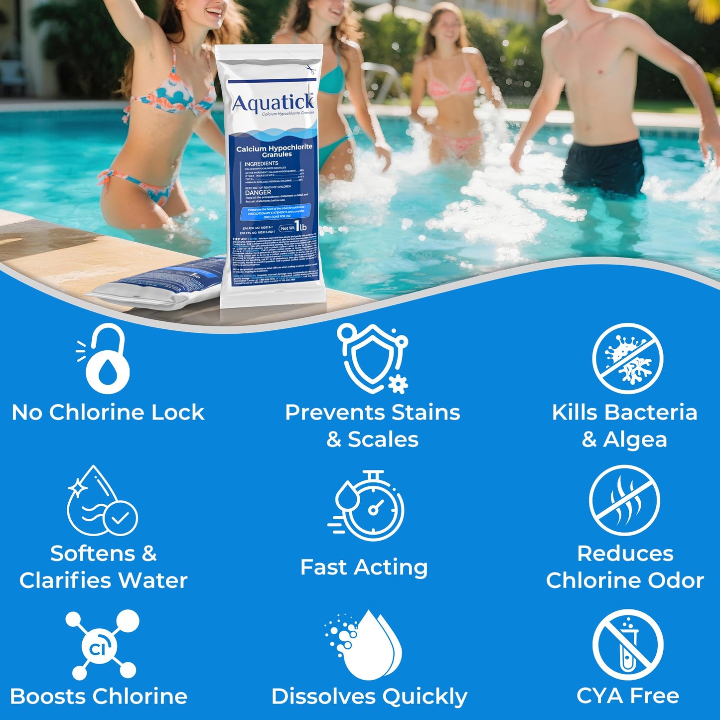 Pro-Grade Chlorine Pool Shock, 68% Cal-Hypo Granular Sanitizer, Prevents Bacteria & Algae, Restores Crystal Clear Water - Shock Treatment, Swimming Pool Chemical - 24 X 1lb