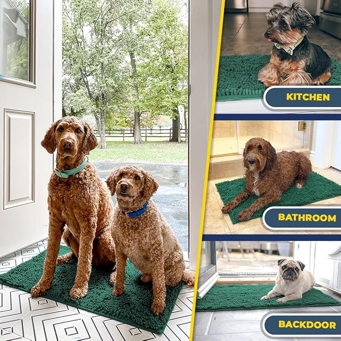 Muddy Mat® | Super Absorbent Door Mat Indoor, Microfiber Quick Dry Chenille Entryway Rug, Non-Slip Front Door Mat, Indoor Mats for Entryway, Machine Washable Pet Rug,Dark Green Runner 24"X60"