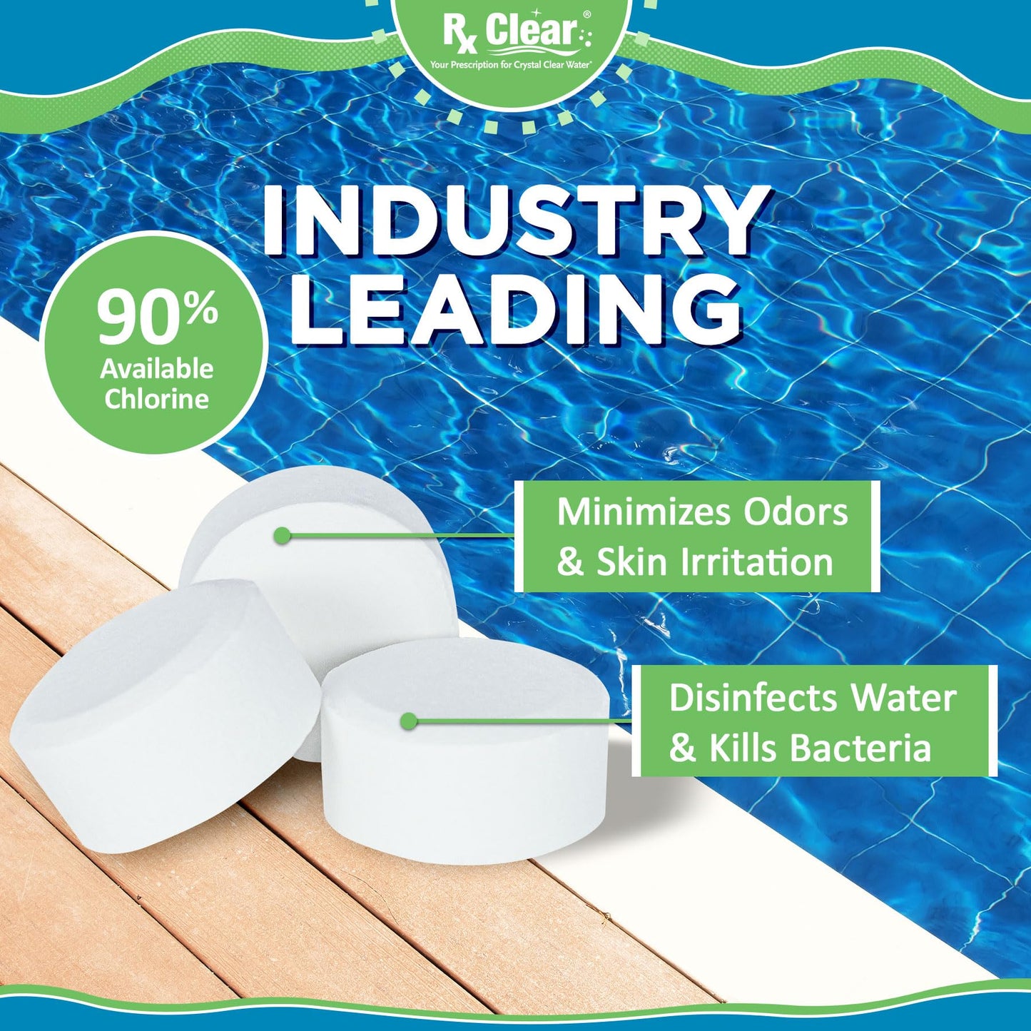 Rx Clear 1" Inch Chlorine Tabs | 5 Pounds | Use Tablets as Bactericide, Algaecide, & Disinfectant in Swimming Pools | Stabilized, Long Lasting, Slow Dissolving, & UV Protected