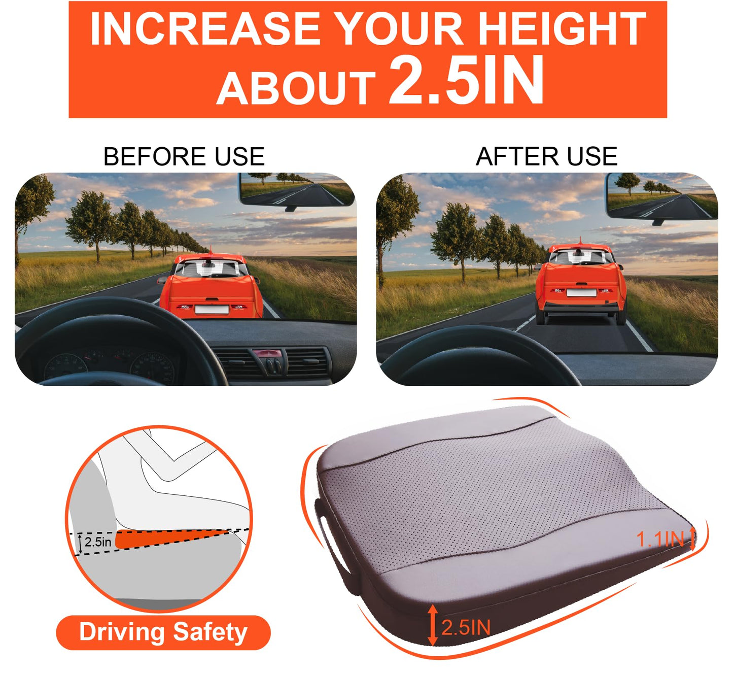 Lofty Aim Car Seat Cushion, Comfort Memory Foam Car Cushions for Driving - Sciatica & Lower Back Pain Relief, Driver Seat Pillow for Auto, Office Chair, Wheelchair - Classic Brown