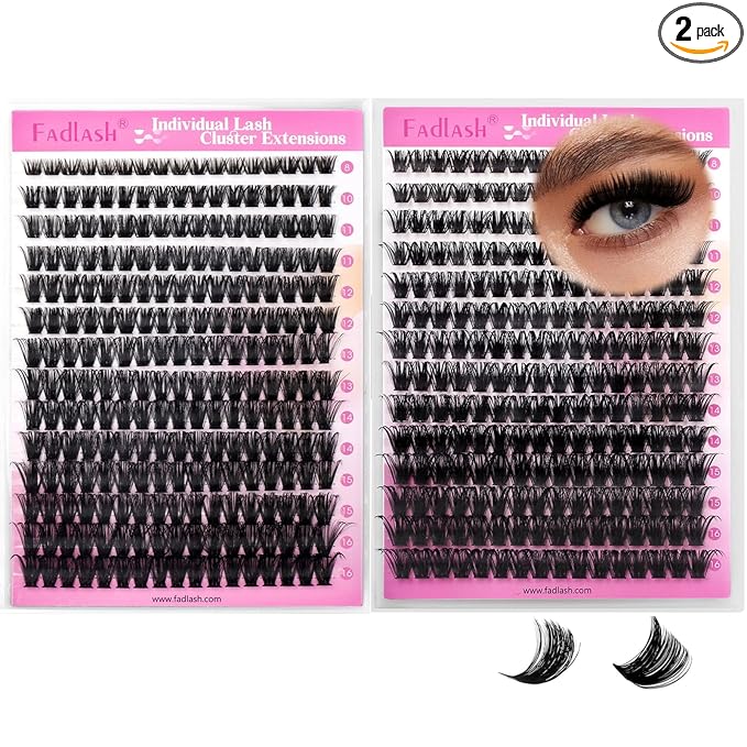 FADLASH Fluffy Eyelash Clusters 80D+100D Natural Lash Clusters Volume Lash Extensions 8-16mm D Curl for Beginners DIY at Home (80D+100D, 2 Pack)