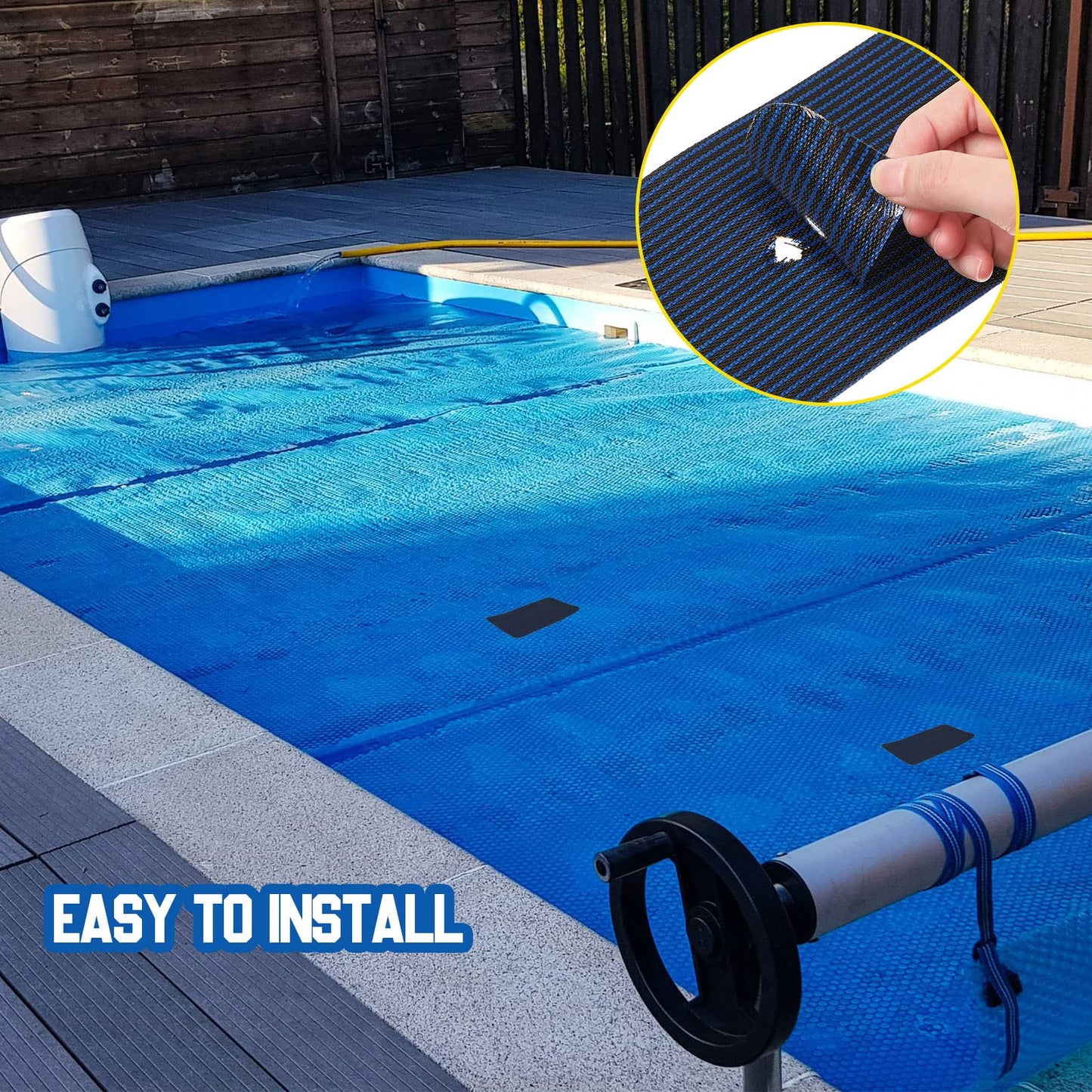 Treela 6 Pcs Pool Safety Cover Patch Kit Repair Kit Blue Swimming Pool Patch Repair Mesh Self Adhesive Mesh Inground Saver Pond Covers (4 x 8 Inch)