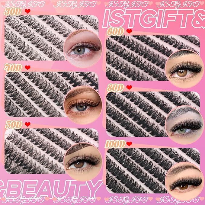 Lash Clusters Kit, 560 Pcs Eyelashes Clusters Kit 9-16mm Individual Lash Extension Kit D Curl Fluffy Wispy False Eyelashes (50D+60D, Lash Clusters Kit)