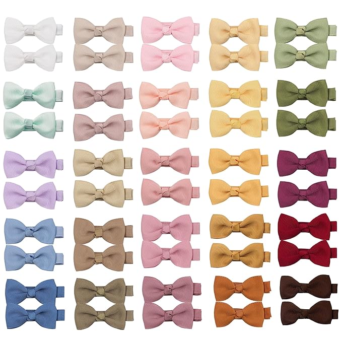 CÉLLOT Baby Hair Clips 50PCS Baby Girls Fully Lined Baby Bows Hair Pins Tiny 2" Hair Bows Alligator Clips for Baby Girls Infants Toddlers in Pairs