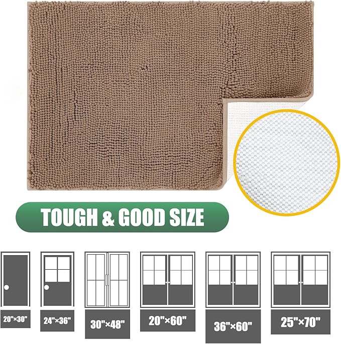 IM HOME 2 Pieces Chenille Absorbent Outdoor Doormat 36" x 24", Washable Muddy Door Mats for Dog Non Slip Indoor Doormats Dog Mat for Muddy Paw Front Inside Doormat for Entryway Dark Camel