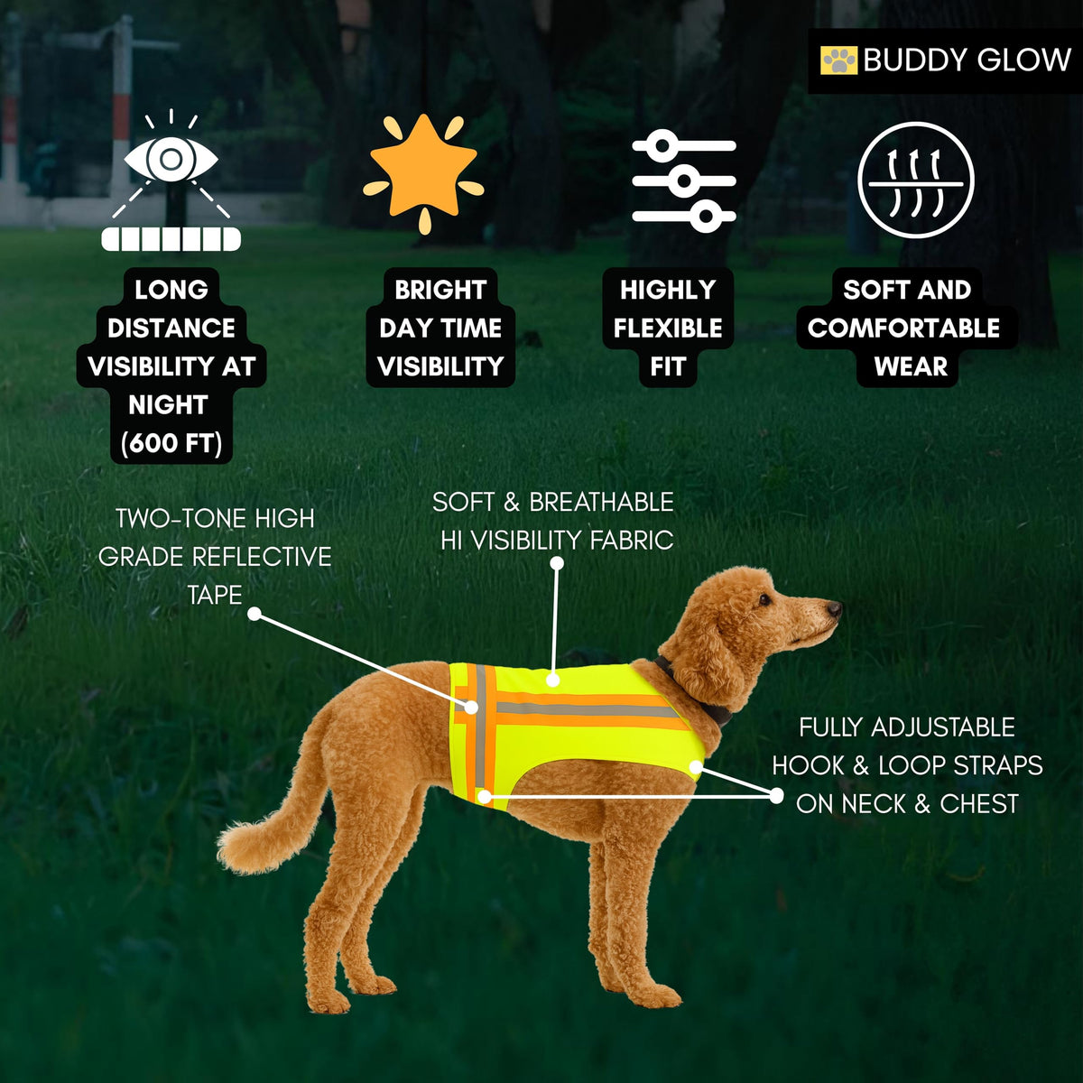 Reflective Dog Vest. High Visibility Yellow Safety Vest for Outdoors. Safeguard Your Dog with Easy to wear Adjustable and Breathable Reflective Gear (Small)