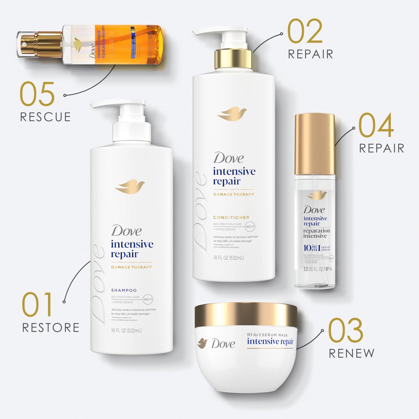 Dove Conditioner Intensive Repair 4 count for Damaged Hair Bio-Protein Care Technology and Amino Serum 12 oz