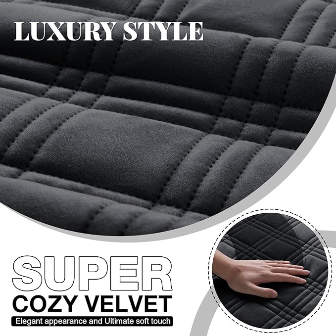 TAOCOCO 100% Waterproof Recliner Chair Cover, Recliner Covers for Recliner Chair with Pocket, Non Slip Reclining Chair Cover Furniture Protector for Kids, Pets(23.6'', Black-Velvet)