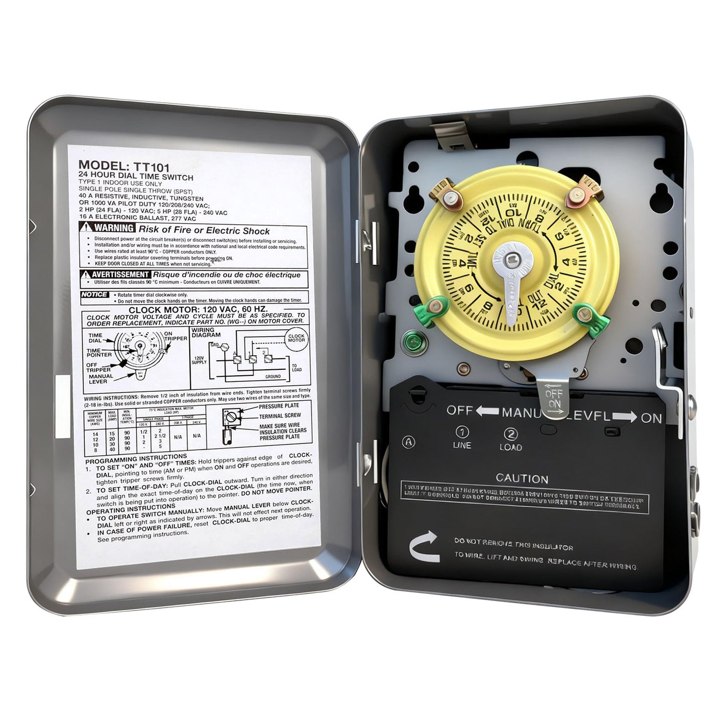 T101 Mechanical Timer Switch, T101 Pool Timer, 120V 2HP SPST 40A Time Switch, 24 Hour 12 ON/Off for Pool Pump, Heavy-Duty Mechanical Time Switches, for Lights Pumps HVAC Systems, 5 Years Warranty