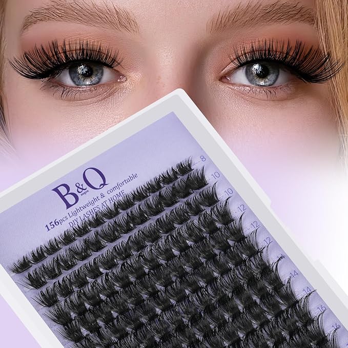 B&Q Wispy Lash Clusters Full B19,Eyelash Clusters 156PCS Comfortable band Cluster Eyelash Extensions,8-18mm Volume Individual Lashes Lightweight D Curl Lash Clusters Soft Eyelashes Natural Look(B19)