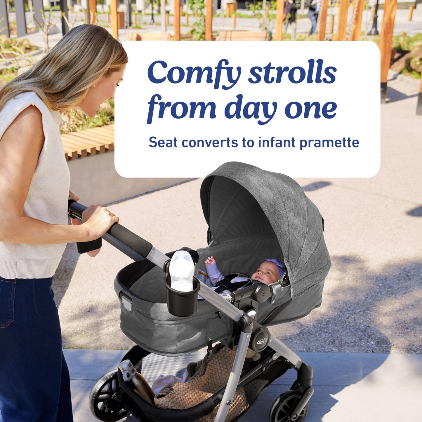 Graco® Modes Pramette Stroller, 3-in-1 Baby Stroller, 3 Modes from Infant Car Seat Carrier, Infant Pramette, to Toddler Stroller, Reversible Seat, One Hand Fold, Extra Storage, Child Tray, Pierce