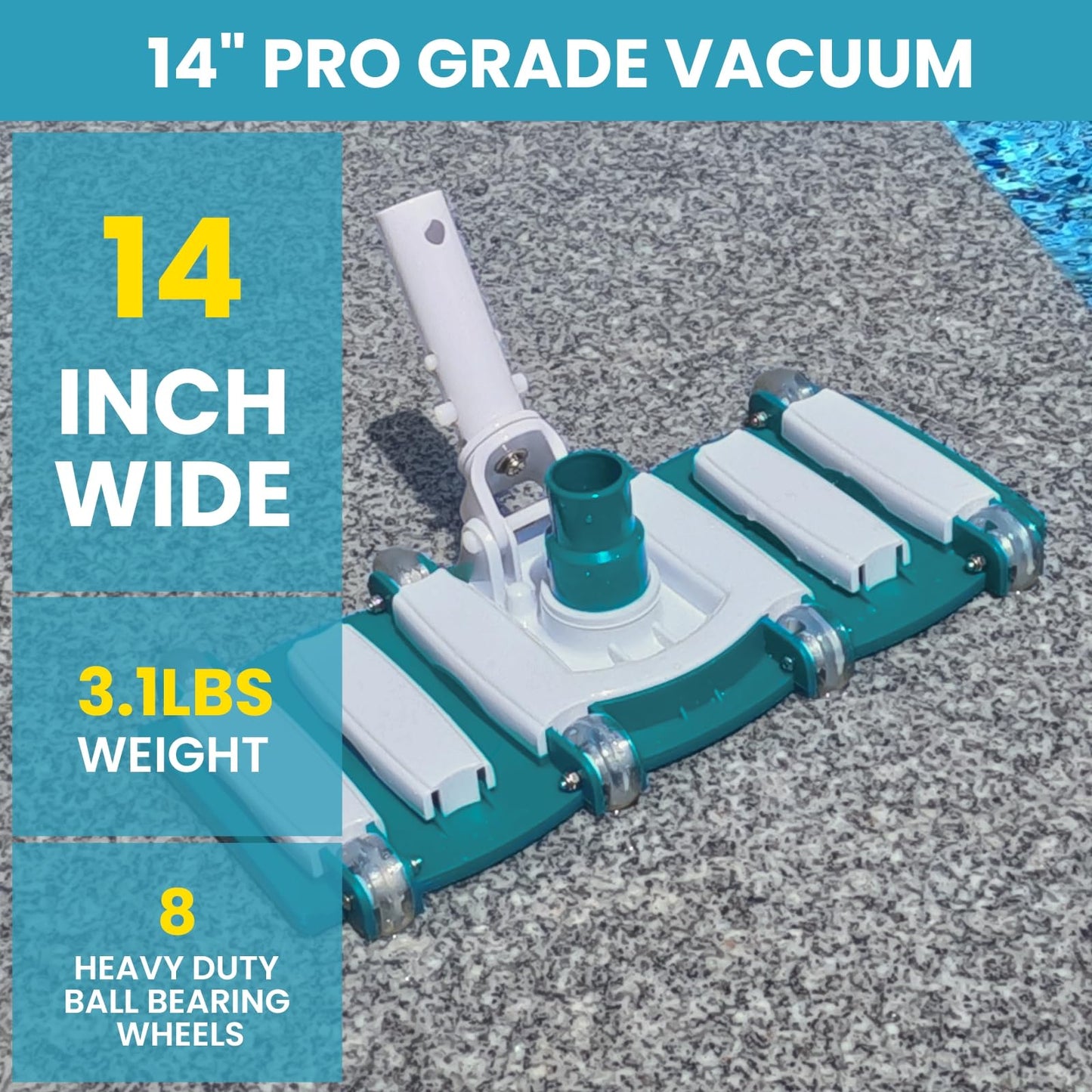POOLWHALE Professional 1-1/2-Inch x 40-Feet Swimming Pool Vacuum Hoses and Weighted Rotatable Handle Vacuum Head with Wheels, Perfect for Above Ground and Inground Pools