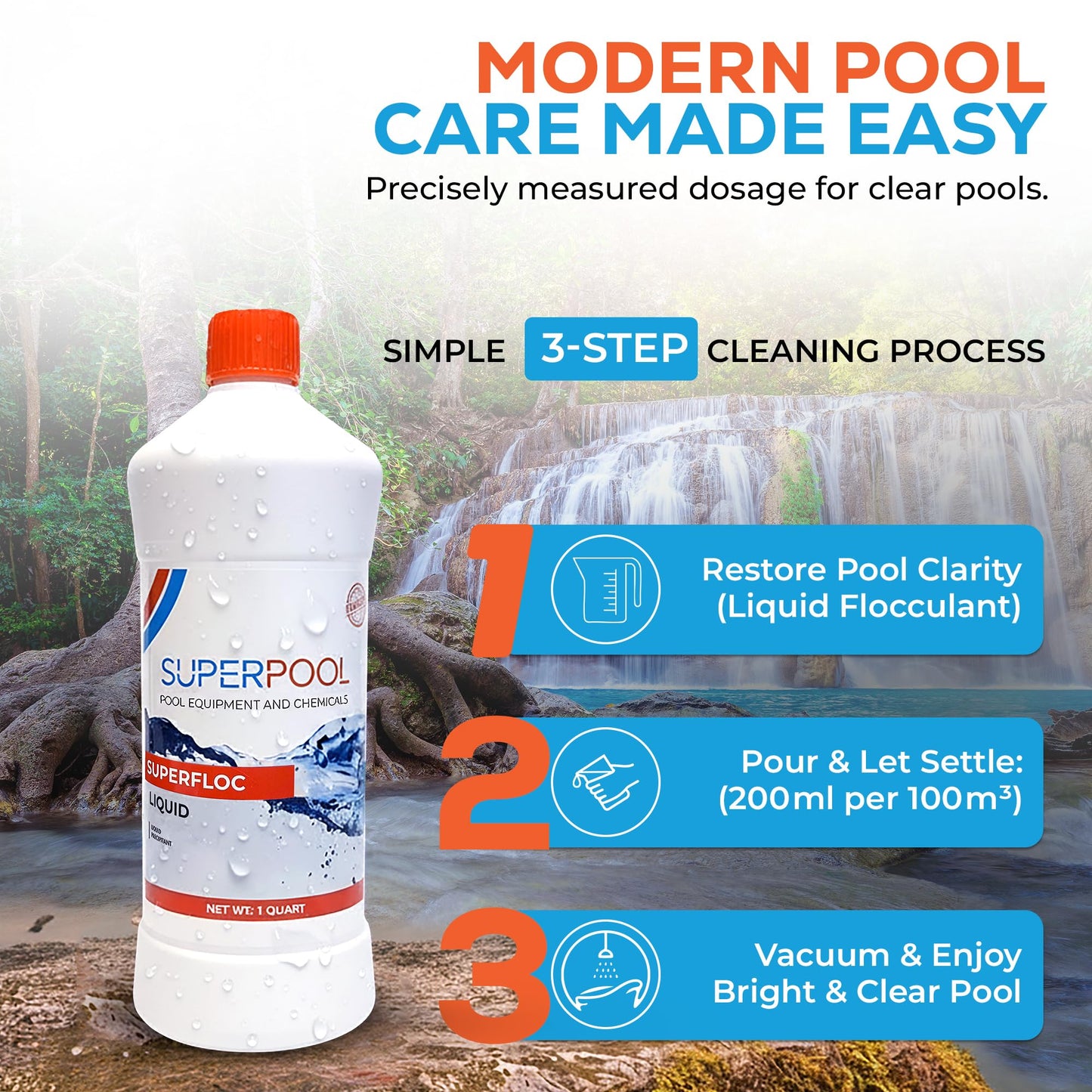 Superpool Swimming Pool Flocculant – Flock Pool Treatment for Cloudy Pool Water, Helps Clarify Water in Pools, Spas, Hot Tubs & Jacuzzis – Liquid Superfloc for Pool - 1 Quart