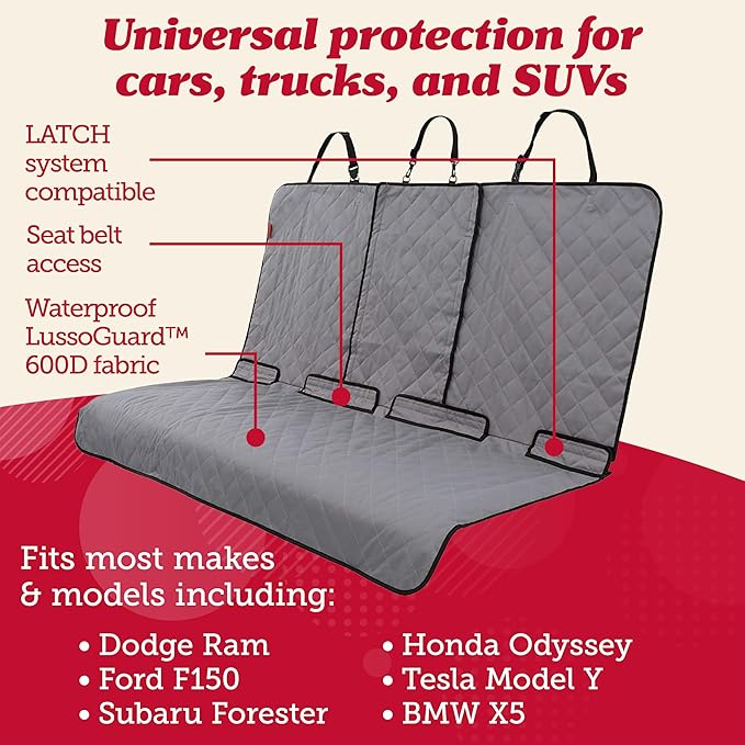 Lusso Gear Car Seat Cover & Protector for Dogs - Non-Slip Waterproof Seat Covers for Trucks & Cars - Universal Fit Dog Backseat Protector - Machine-Washable Pet Travel Accessories - Gray, Large