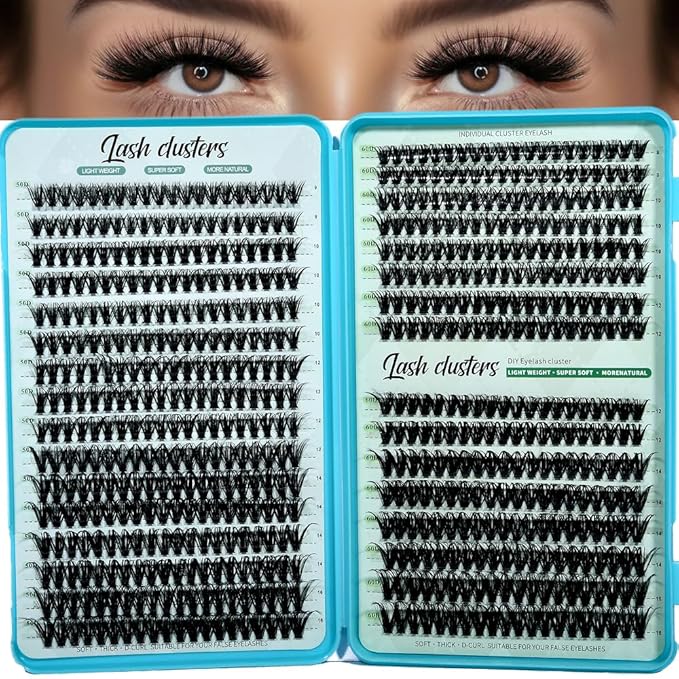 Wispy Lash Clusters 640pcs Eyelash Cluster Extensions 50D+60D Curl Individual False Eyelashes 9-16mm Natural Fluffy Mink Lash Clusters Extension Kit