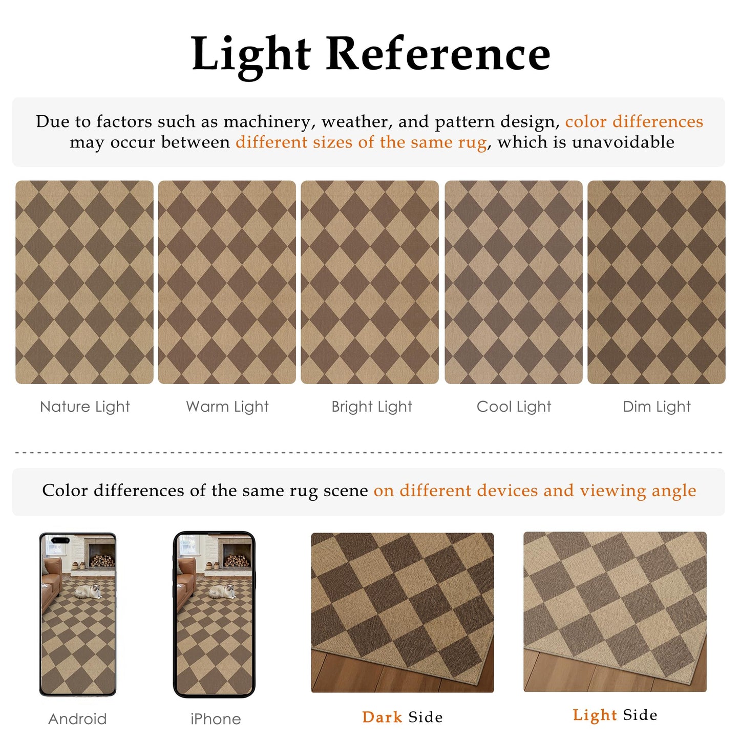 PureCozy 5x7 Checkered Easy Jute Area Rug for Living Room Checkerboard Washable Indoor Outdoor Carpet Farmhouse Patio Office Mat Geometric Non Slip Brown Carpet for Backyard Dining Room