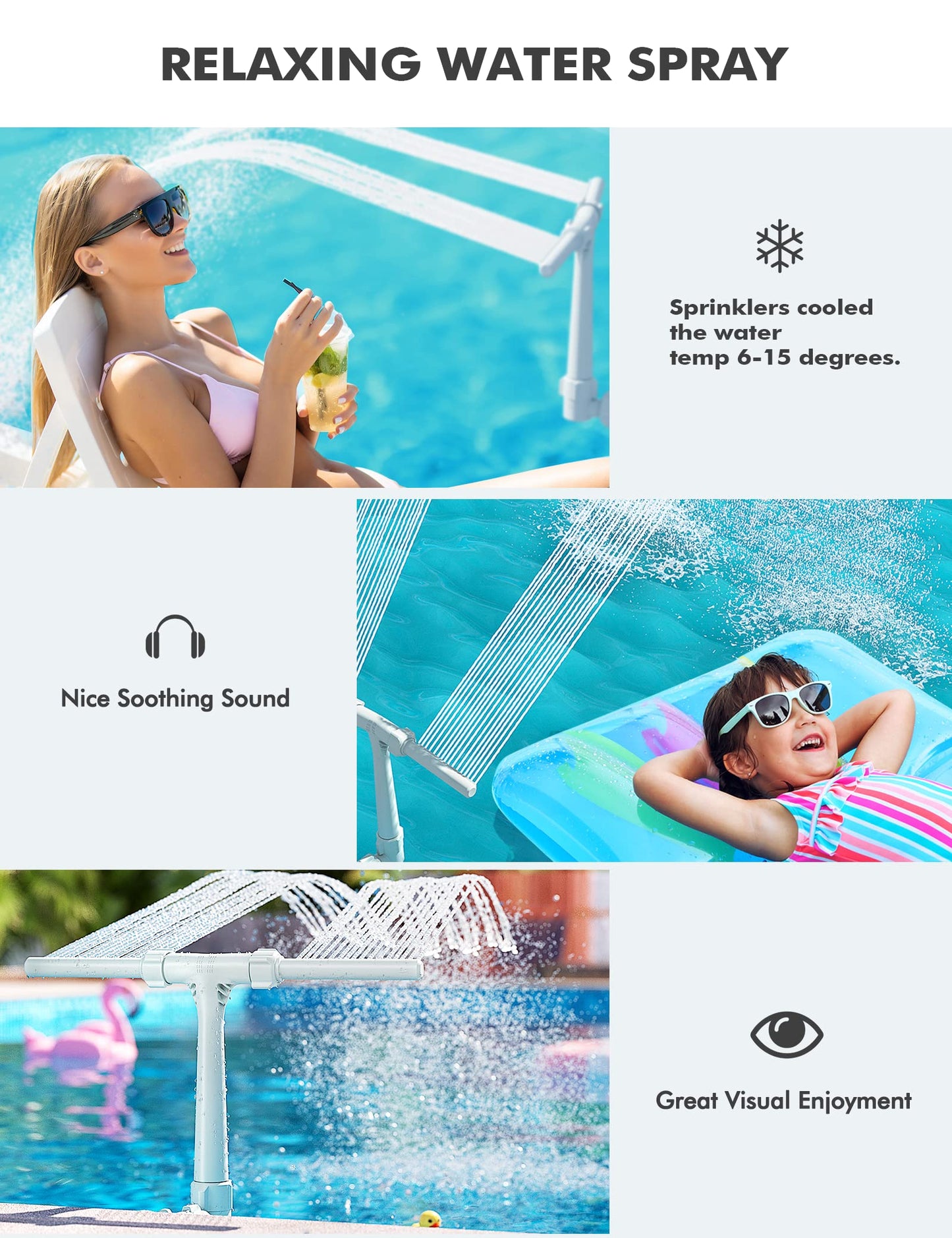 Pool Fountain for Above and In-Ground Pools, Adjustable Dual Spray Waterfall Sprinkler Cooler for Pool, Swimming Pool Spa Water Fountain, High-Pressure Pool Spray Fountain