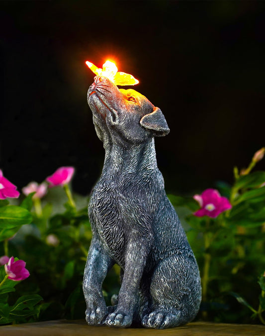 Goodeco Dog Statue with Solar Butterfly - Ideal Gifts for Mom, Dad or Birthdays, Beautifully Crafted Outdoor Decorations to Wow Your Guests