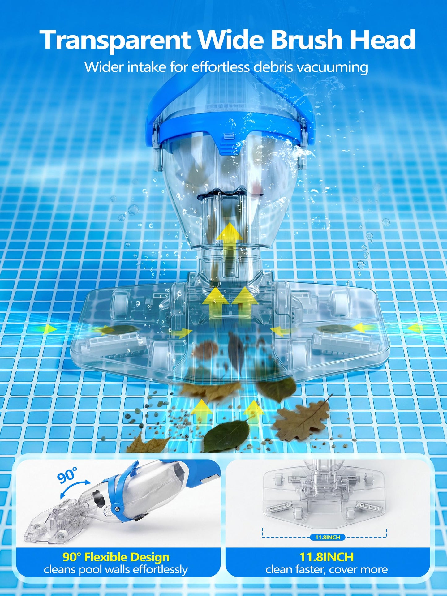 LanOcean 2026 Newly Cordless Pool Vacuum for Inground Pool, Flow Adjustable, Transparent Brush Head–Visible Cleaning, 19 GPM Powerful Suction Handheld Pool Vacuum for Above Ground Pool, 70Mins Runtime