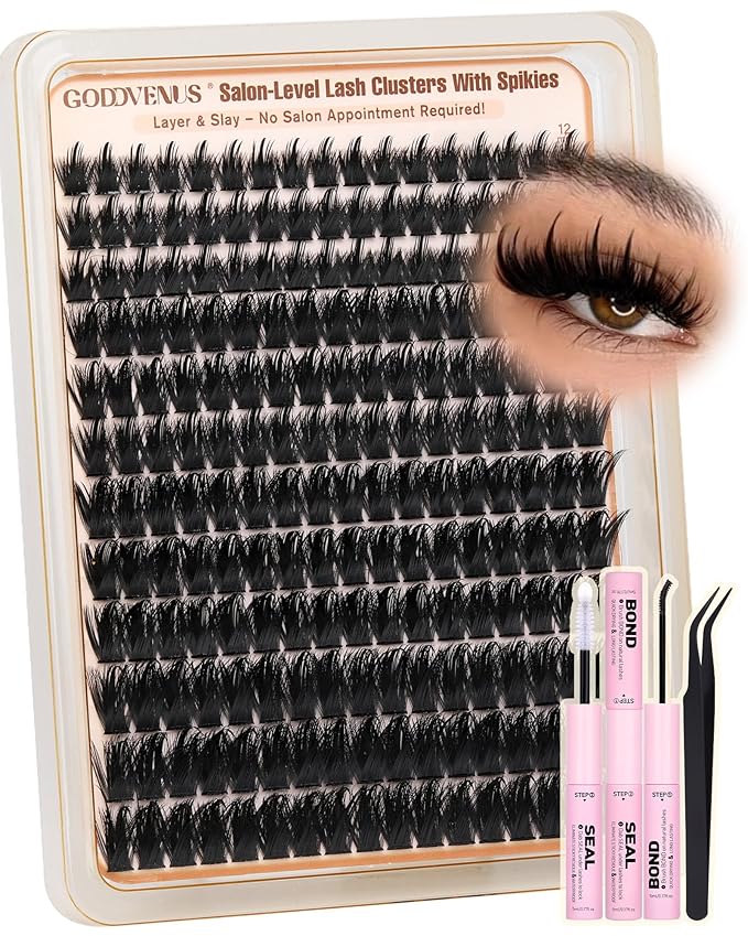Manga Lash Clusters Kit with Spikes Wispy Fluffy Cluster Eyelash Extensions Kit Anime Eyelashes Clusters Reusable Faux Mink Fairy Individual Lash Extension Kit (D Curve 12-18mm 204 pieces)