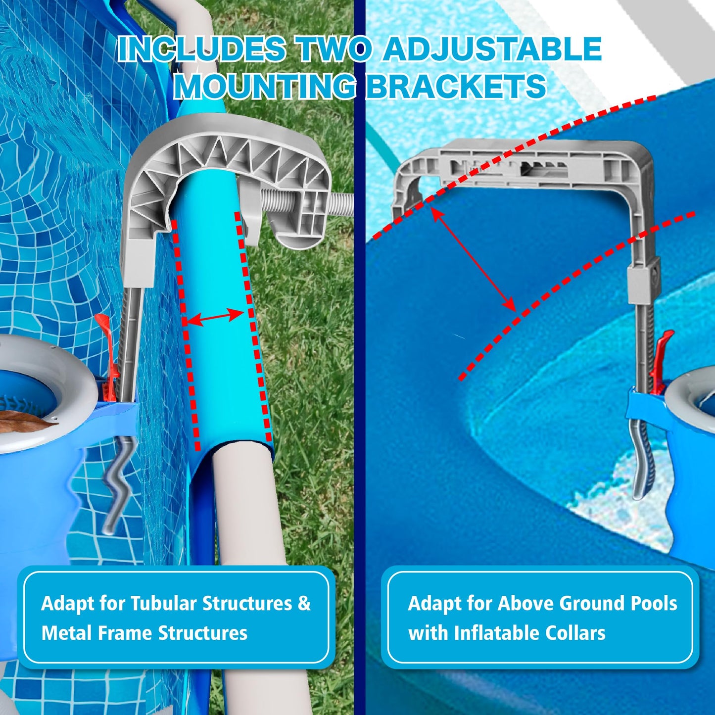 MUWOOB Above Ground Pool Skimmer with 5 Skimmer Socks, Wall Mount Surface Skimmer with Hose & Basket, Compatible with Intex Pools, Adjustable Floating Filter, Automatically Removes Leaves & Debris