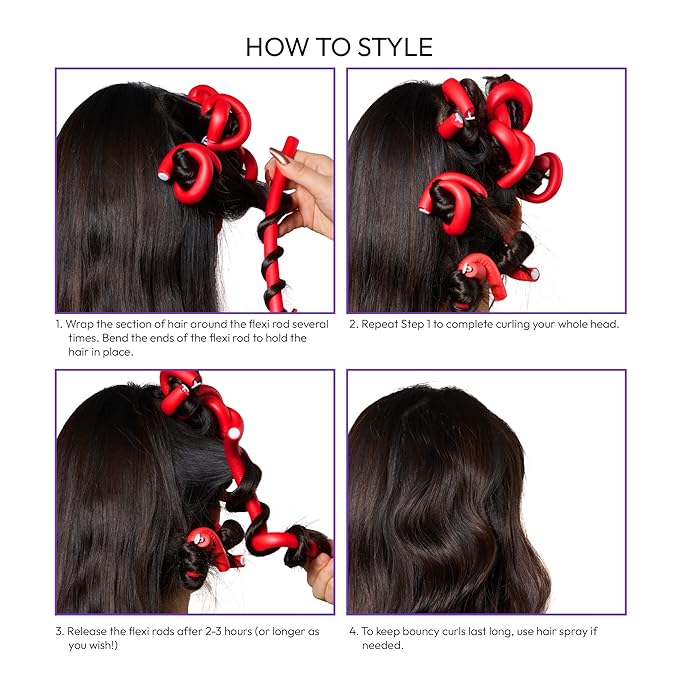 Red by Kiss Flexi Rods - Heatless Hair Curler for 90S Glamorous Bouncy Curls Beach Waves, No Slips, Sleep Styler (10" Length, 1 1/4" Diameter) (Pack of 2)