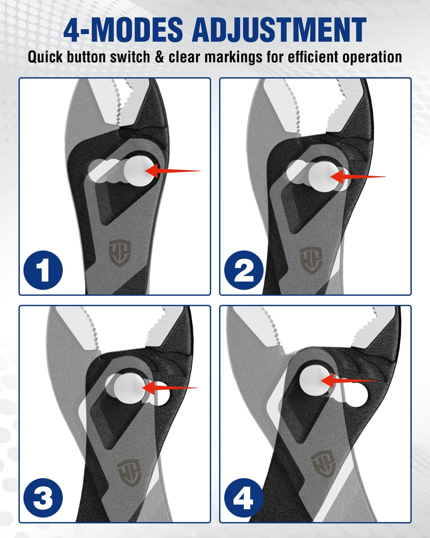 WORKPRO 8.5 Inch Slip Joint Pliers, High Carbon Steel Pliers Tool with 4-Modes Adjustment, TPR Handle, Box-joint Design, Diamond-Grip Jaws with Nail Puller Teeth For Maximum Grip