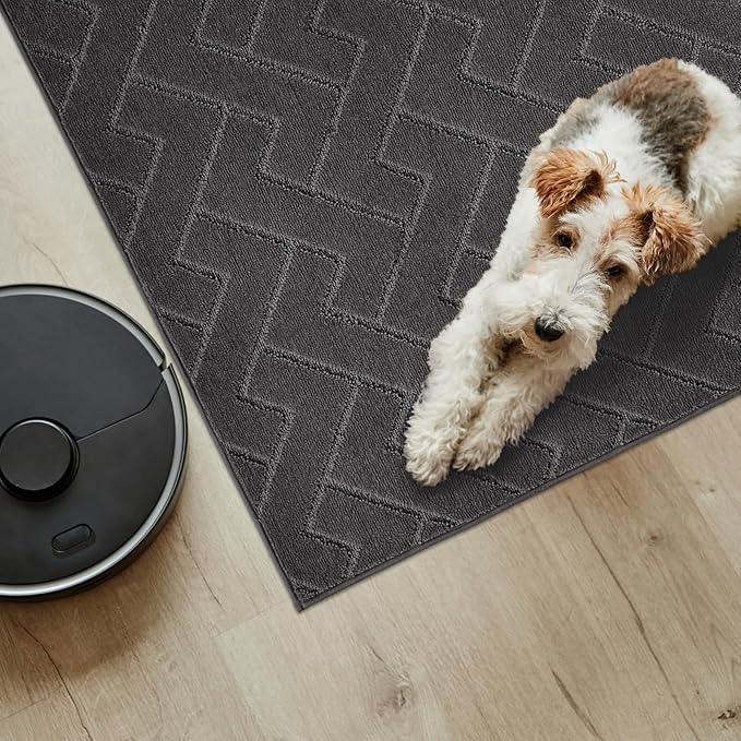 PURRUGS Easy Care Area Rug 4.5ft x 7ft, Non-Slip Machine Washable Door Mat, Stain Resistant Accent Rug for Entry, Hallway, Bedroom, Living Room and Mudroom, Charcoal