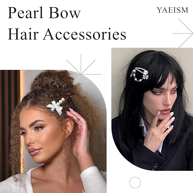 10PCS Y2K Hair Accessories Elegant Pearl Heart Hair Clips Satin White Small Hair Bows Metal Dangle Bowknot Barrettes for Hair