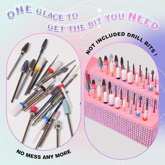 Nail Drill Bits Holder Box: 30 Holes Rhinestone Drill bit Holder Nail tech for Nail Drill bits Storage Dustproof Stand Displayer Organizer Case for Manicure Tools(Note: Drill bits not Included) Pink