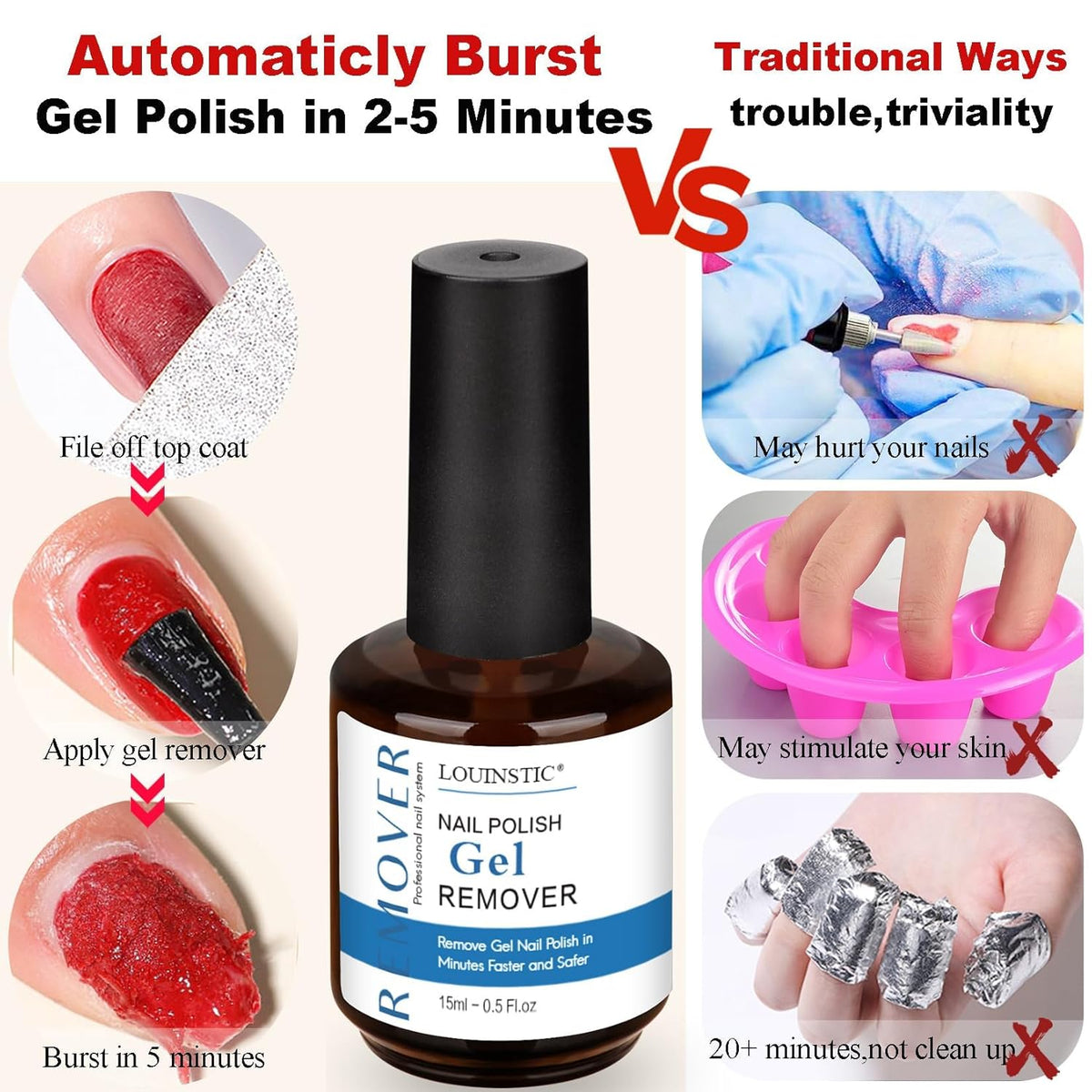 2PCs Gel Nail Polish Remover - 30ML,Fast & Easy, with Roller Cuticle Oil, No Need to Wrap and Soak, Remove Gel Polish in 2-5 Minutes at Home, No Damage to Nails, with Cuticle Pusher Tool,Nail File