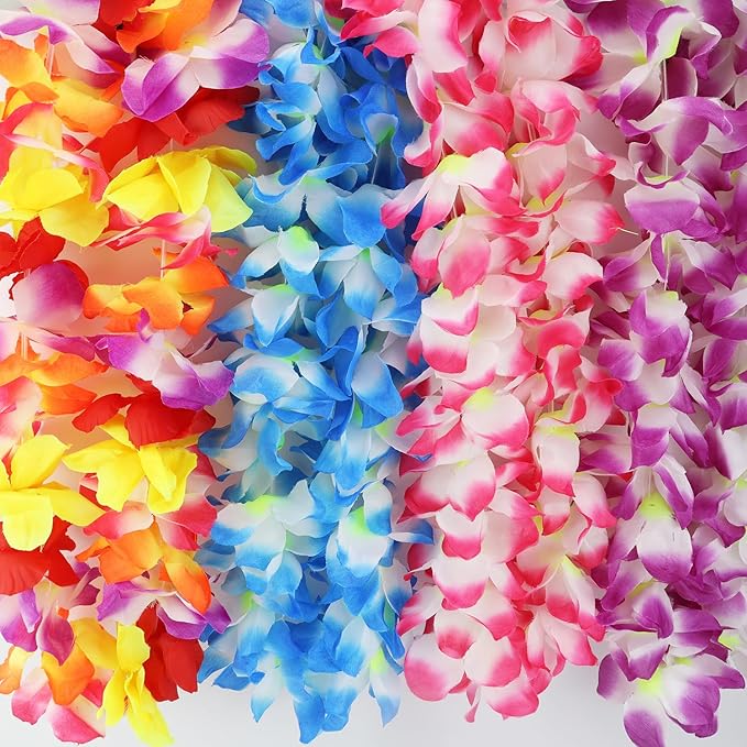 Hawaiian Leis Set,Hawaiian Luau Flower Leis Necklace Headband Bracelets Set,Essential Party Decorations for Birthday, Graduation, and Wedding Celebrations (Purple)