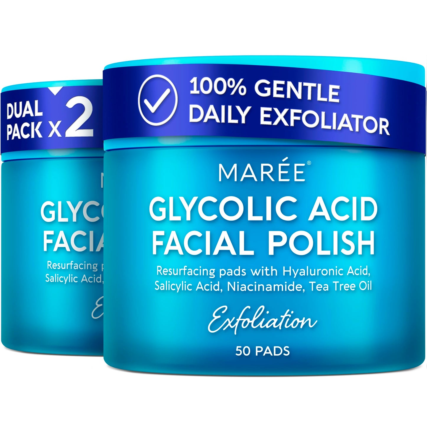 MAREE Glycolic Acid Polishes 2 PACK - Toner Polishes for Face Cleansing - Tea Tree Oil, Salicylic Acid & Vitamins E, B3, B5 - Facial Peel & Radiance Deep Cleaning Effect